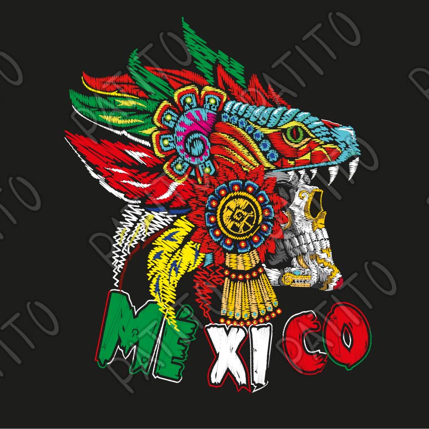 10 CALAVERA AZTECA MEXICANA TIPO BORDADO