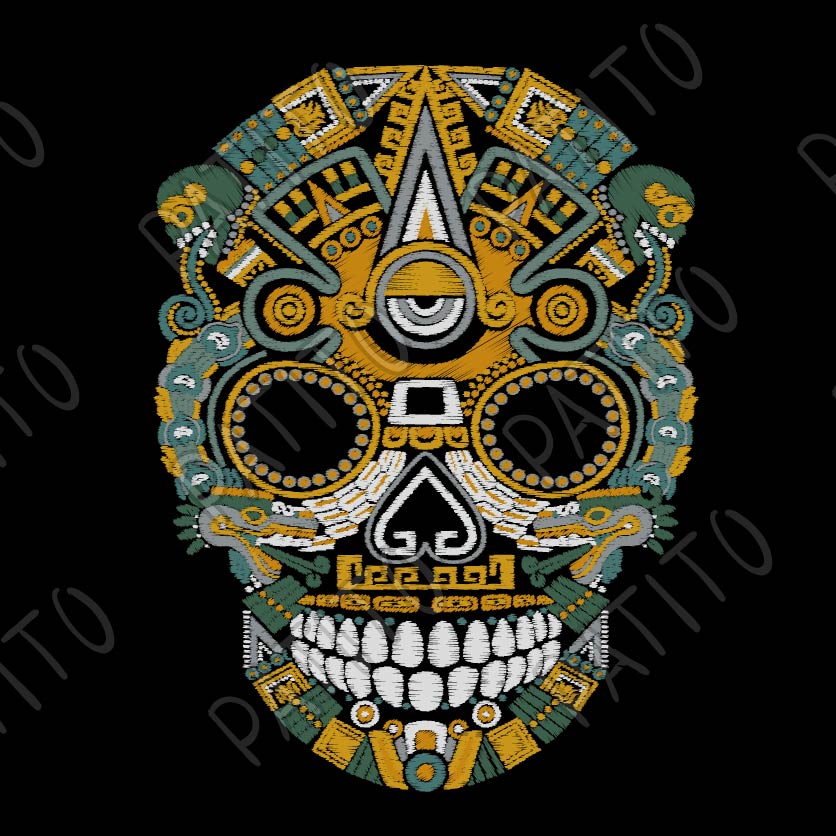 24 CRANEO CALAVERA DIA DE MUERTOS ORO TIPO BORDADO