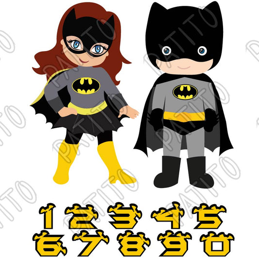 3 BATMAN Y BATICHICA VECTOR CUMPLEAÑOS NUMEROS