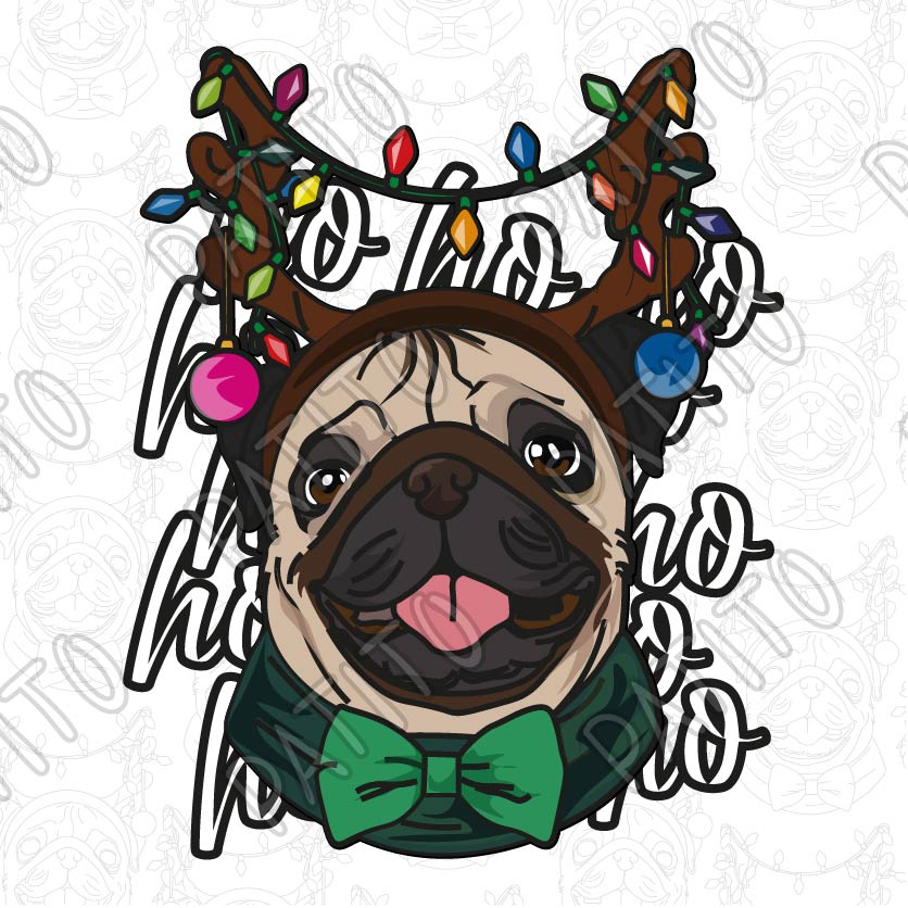 96 HO  HO HO PERRO PUG NAVIDAD